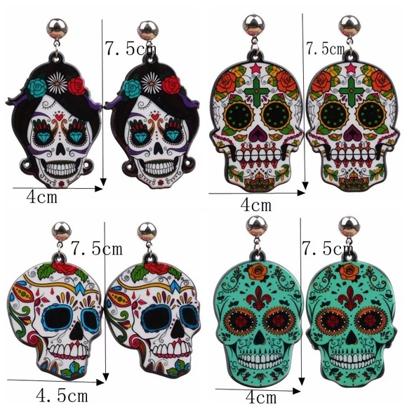 Colorful Halloween Acrylic Skull Earrings - Picture 3 of 3